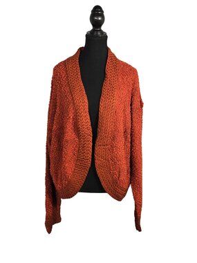 NWT | Fashion Rust Orange Chunky Popcorn Knit Open Front Cardigan Sweater | XXL